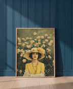 Rosy Vintage Glamour Art art print shown in a blue 1 setting