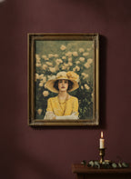 Rosy Vintage Glamour Art art print shown in a burgundy brass setting