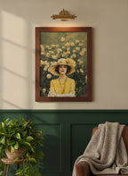 Rosy Vintage Glamour Art art print shown in a forest green walnut setting