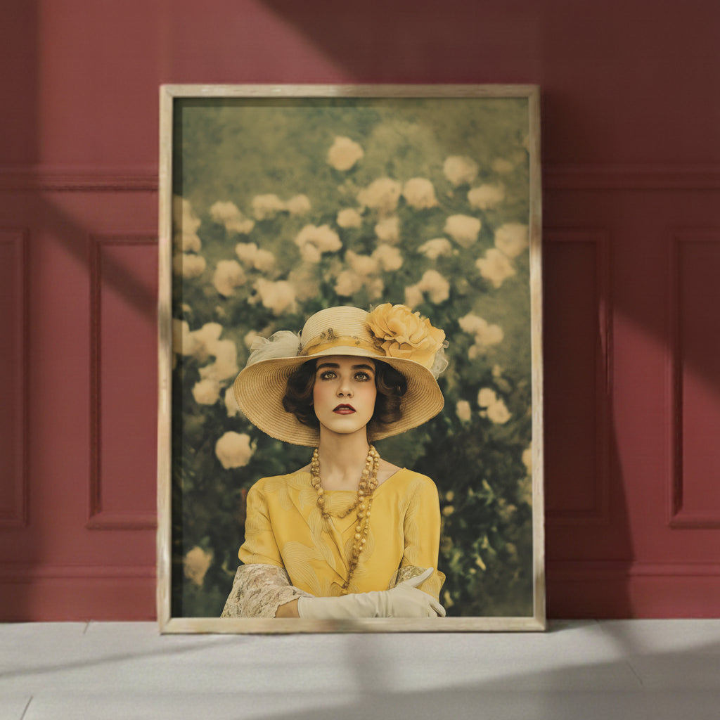 Rosy Vintage Glamour Art art print shown in a red setting