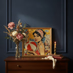 Retro Ball Game Pop Art art print shown in a dresser dried florals setting