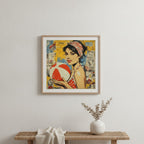 Retro Ball Game Pop Art art print shown in a square minimal ash setting