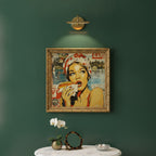 Retro Hot Dog Pop Art art print shown in a square powder room emerald setting