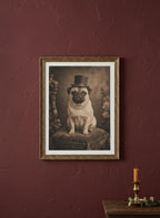 Victorian Pug Portrait Art art print shown in a burgundy brass setting