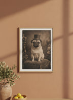 Victorian Pug Portrait Art art print shown in a terracotta rustic setting