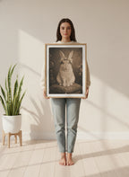 Vintage Portrait Bunny Floral Crown art print shown in a person holding bright setting