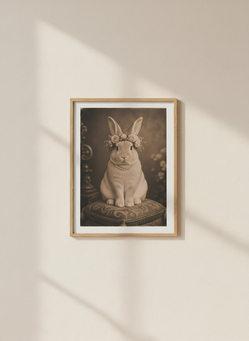Vintage Portrait Bunny Floral Crown art print