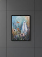 Ghost Wildflower Field Painting art print shown in a charcoal minimal black setting