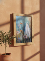 Ghost Wildflower Field Painting art print shown in a terracotta rustic setting