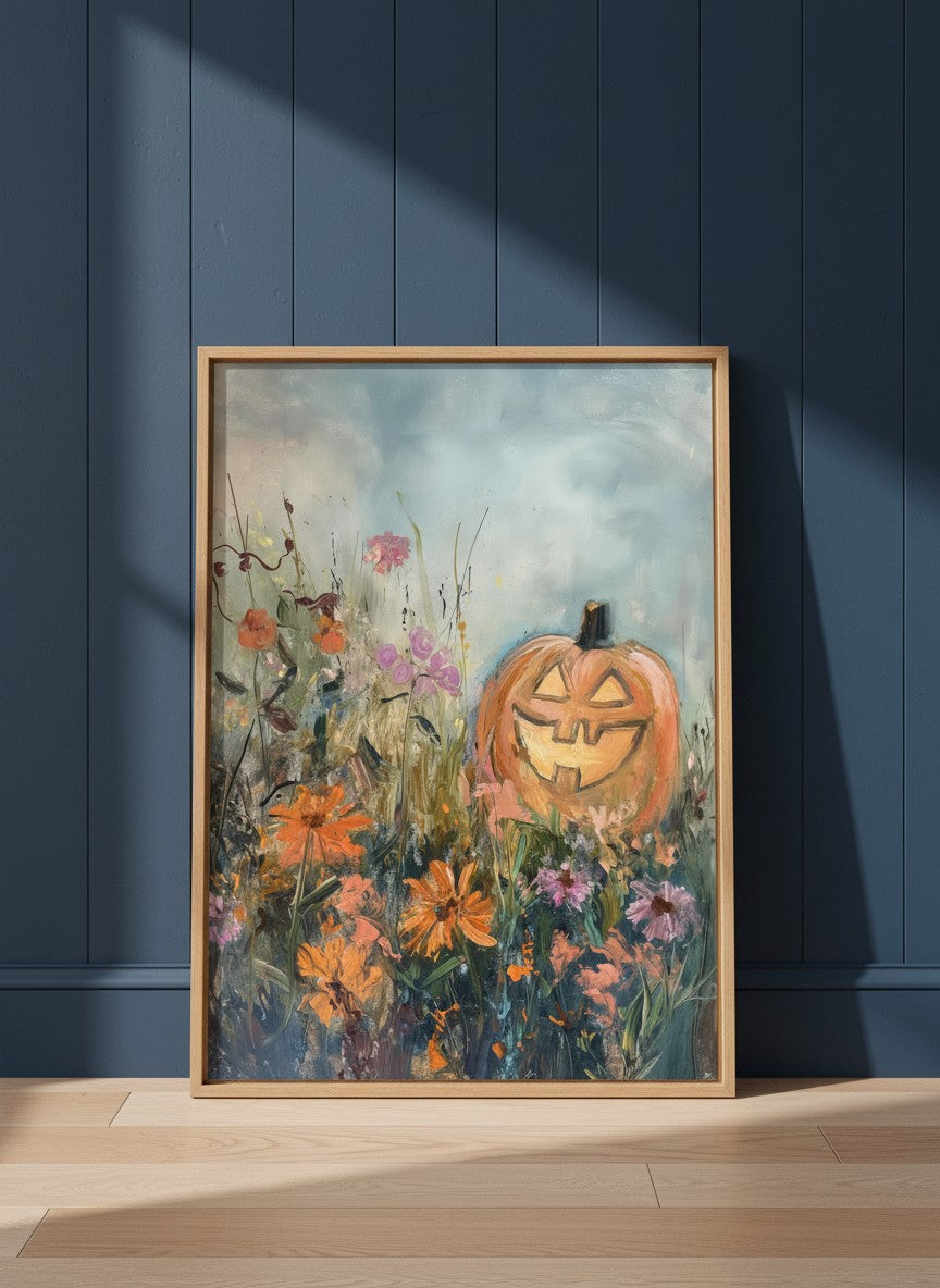 Halloween Pumpkin Wildflower Painting art print