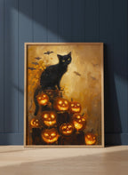 Black Cat Halloween Pumpkin Art art print
