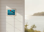 Minimalist Loon Bird Wall Art art print shown in a shiplap blurred view setting