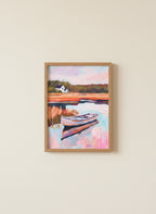 Autumn Lake Boat Landscape Art art print