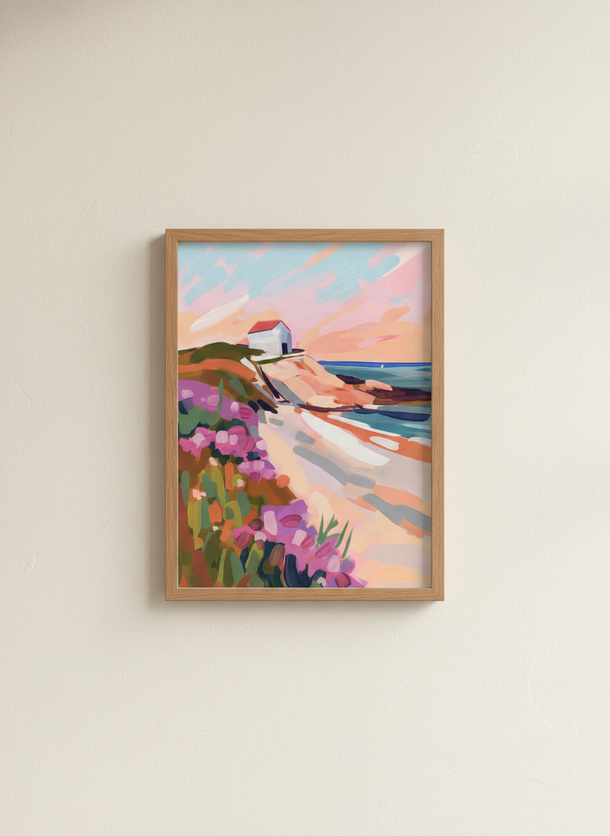Coastal Cliffside Floral Landscape Art art print