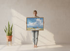 Beach Figures Coastal Painting art print shown in a person holding bright setting