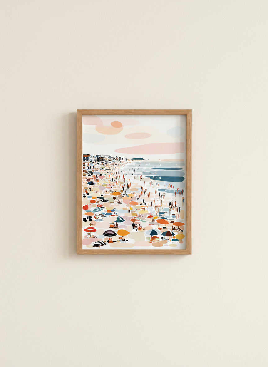 Crowded Summer Beach Scene Art art print