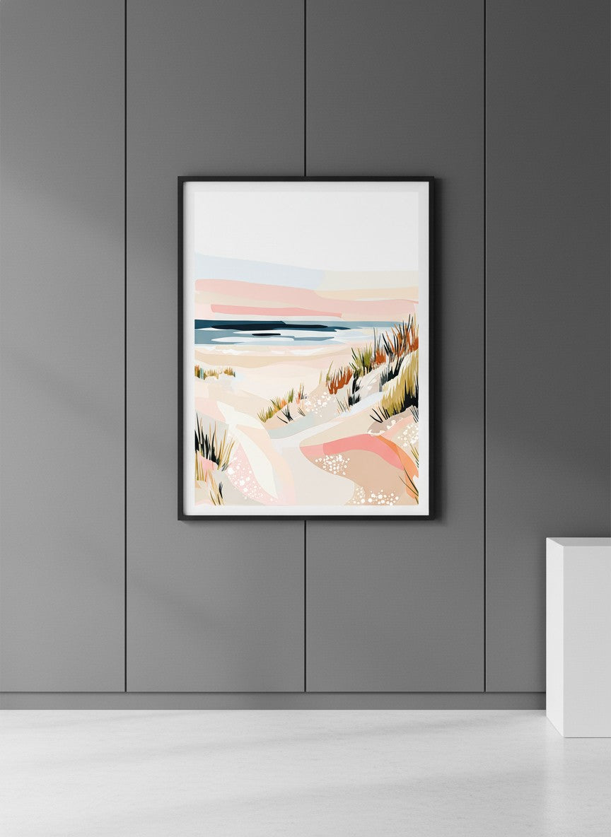 Abstract Coastal Sand Dunes Art art print shown in a charcoal minimal black setting
