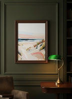Abstract Coastal Sand Dunes Art art print shown in a dark olive study setting