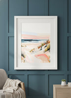 Abstract Coastal Sand Dunes Art art print shown in a deep teal modern setting
