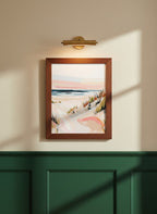 Abstract Coastal Sand Dunes Art art print shown in a forest green walnut setting