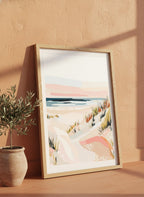 Abstract Coastal Sand Dunes Art art print shown in a terracotta rustic setting