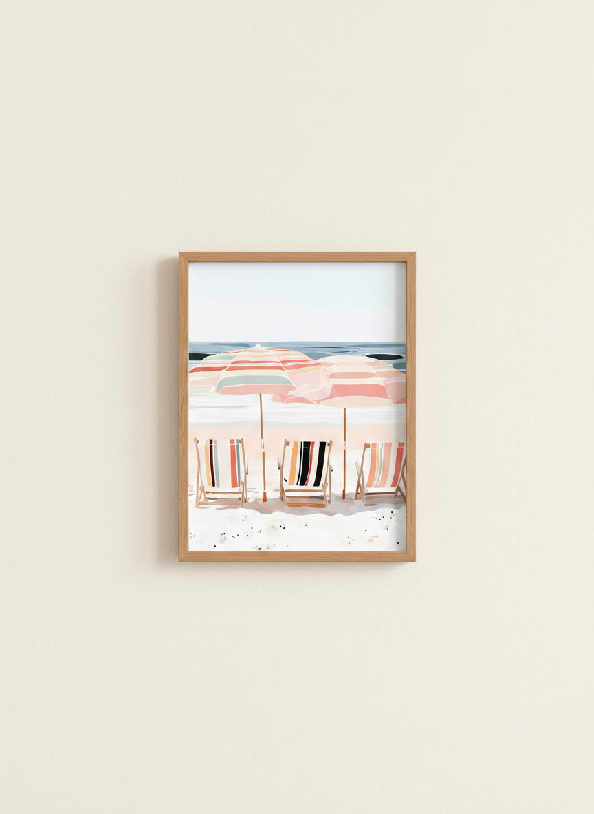 Coastal Beach Chairs Umbrella Art art print