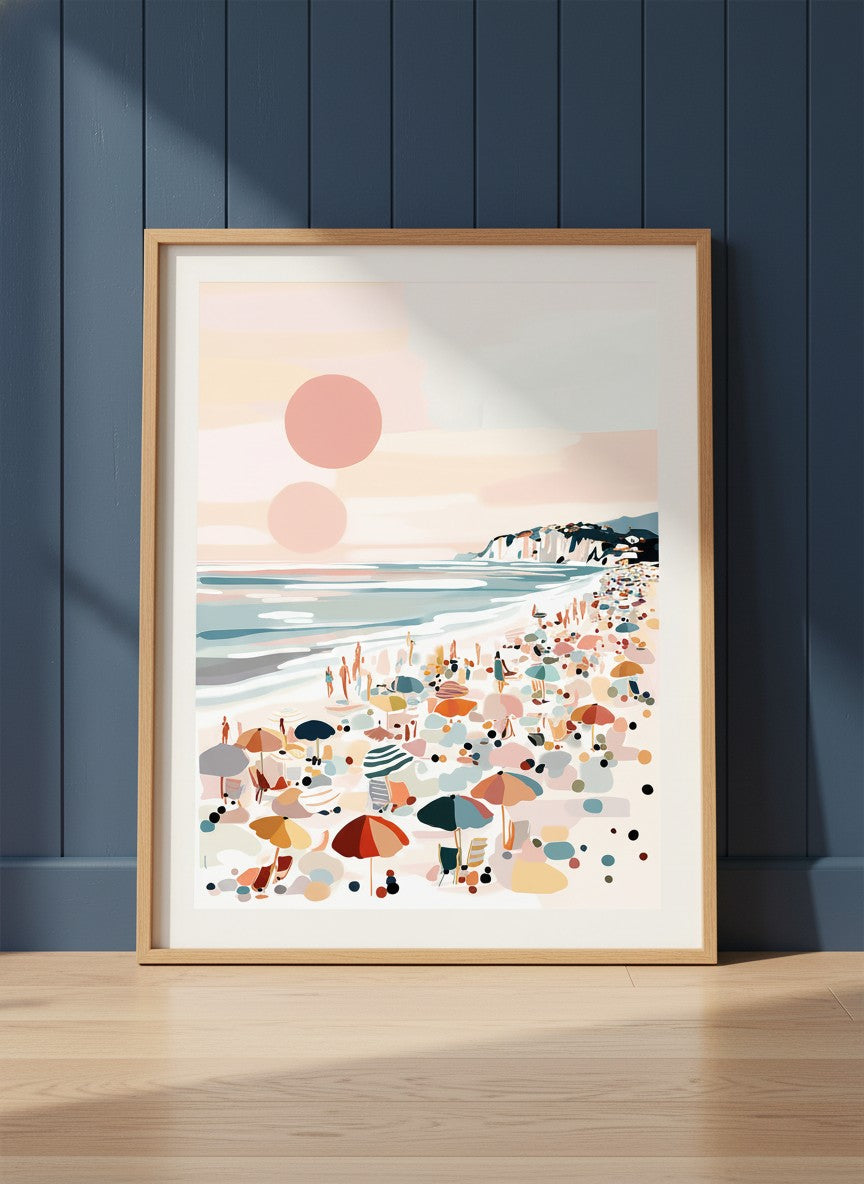 Pastel Beach Crowd Art art print
