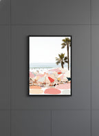 Retro Beach Umbrella Art art print shown in a charcoal minimal black setting