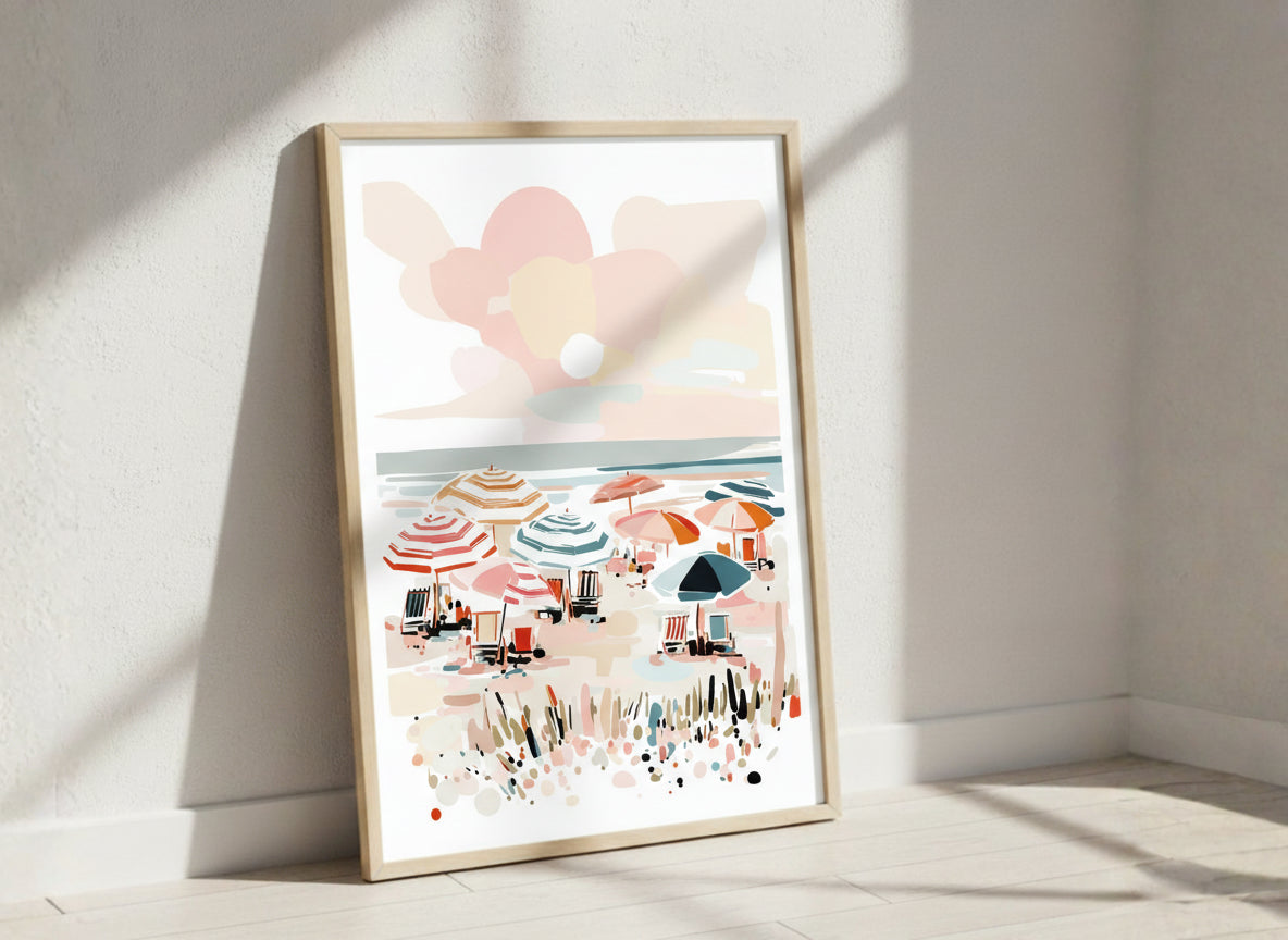 Colorful Beach Umbrella Scene Art art print