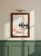 Fishing Dock Silhouette Lake Art art print shown in a forest green walnut setting