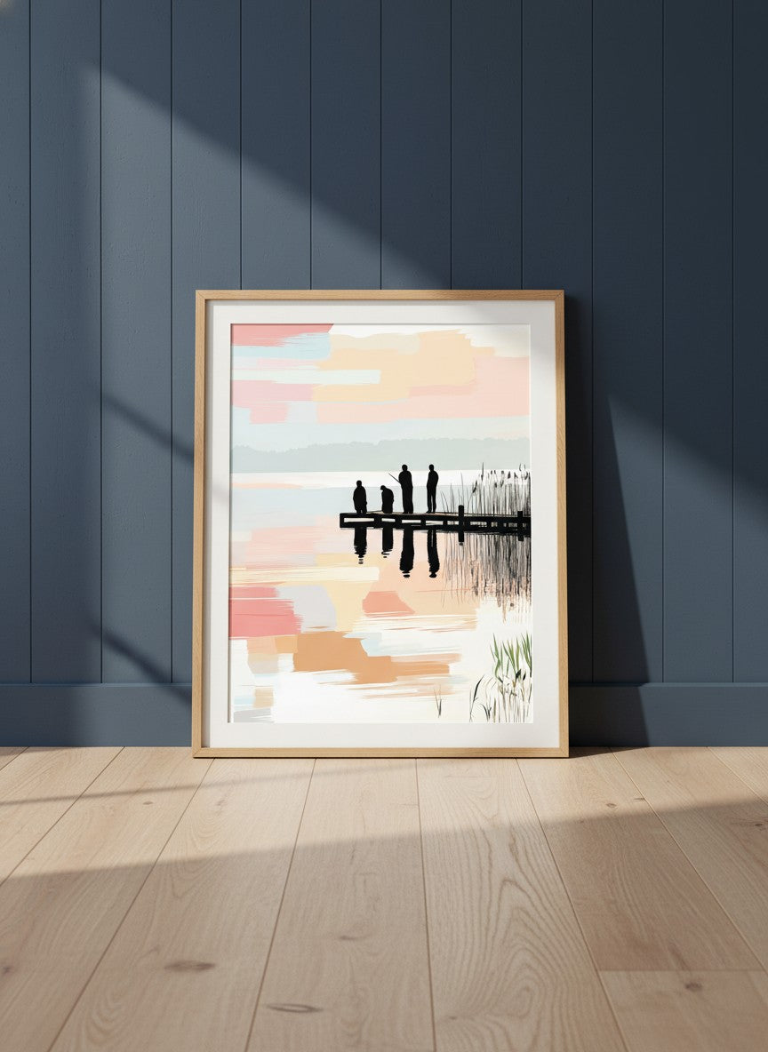 Fishing Dock Silhouette Lake Art art print