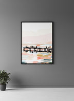 Fishing Pier Sunset Silhouette Art art print shown in a charcoal minimal black setting