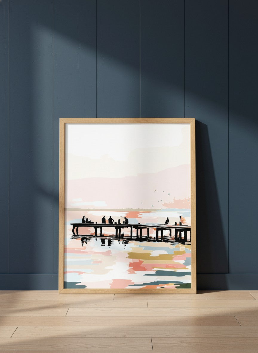 Fishing Pier Sunset Silhouette Art art print