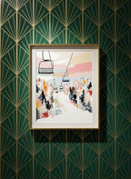 Ski Lift Mountain Art art print shown in a art deco geometric setting