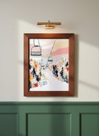 Ski Lift Mountain Art art print shown in a forest green walnut setting