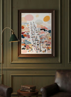 Abstract Ski Resort Gondola Art art print shown in a dark olive study setting