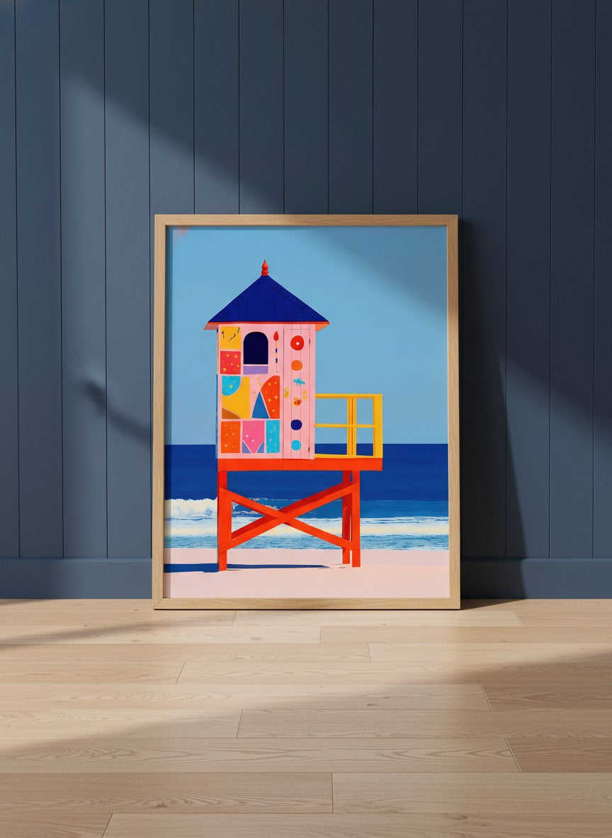 Colorful Lifeguard Tower Beach Art art print