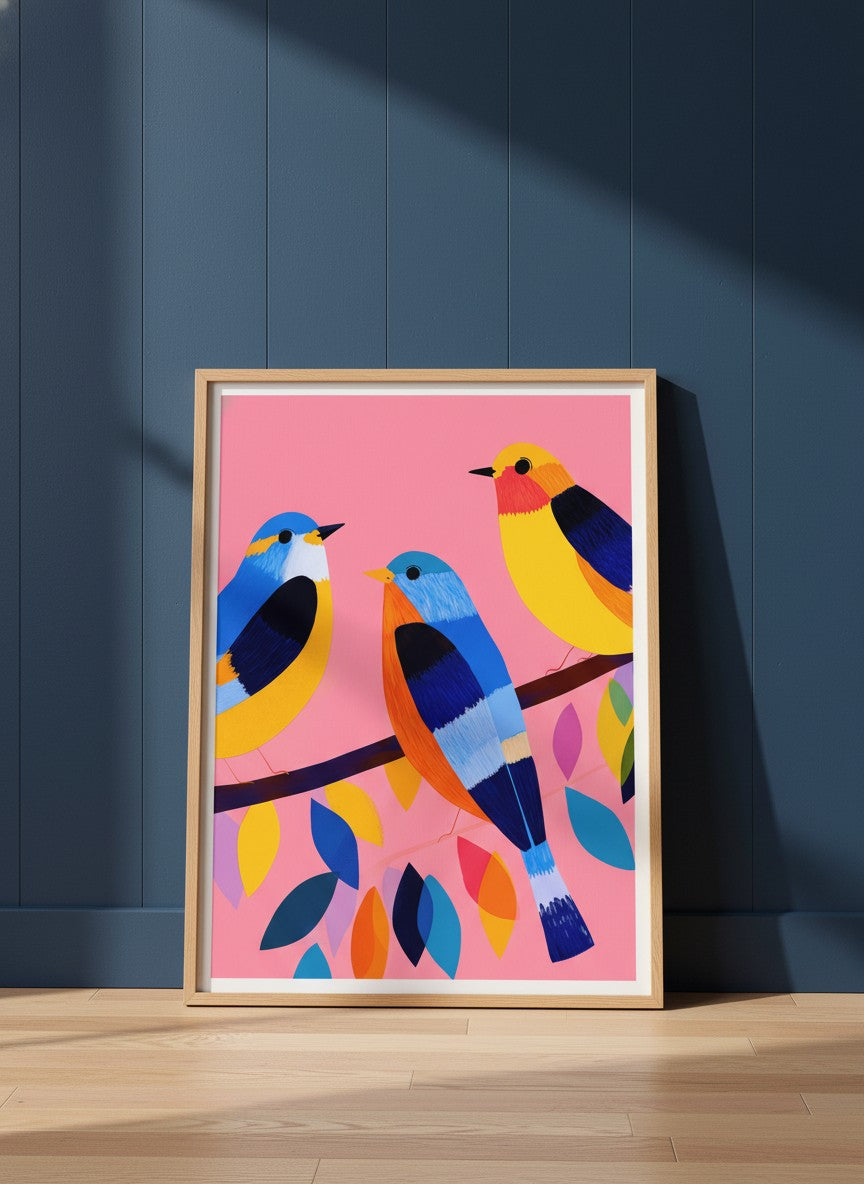 Colorful Birds on Branch Art art print