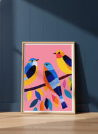 Colorful Birds on Branch Art art print