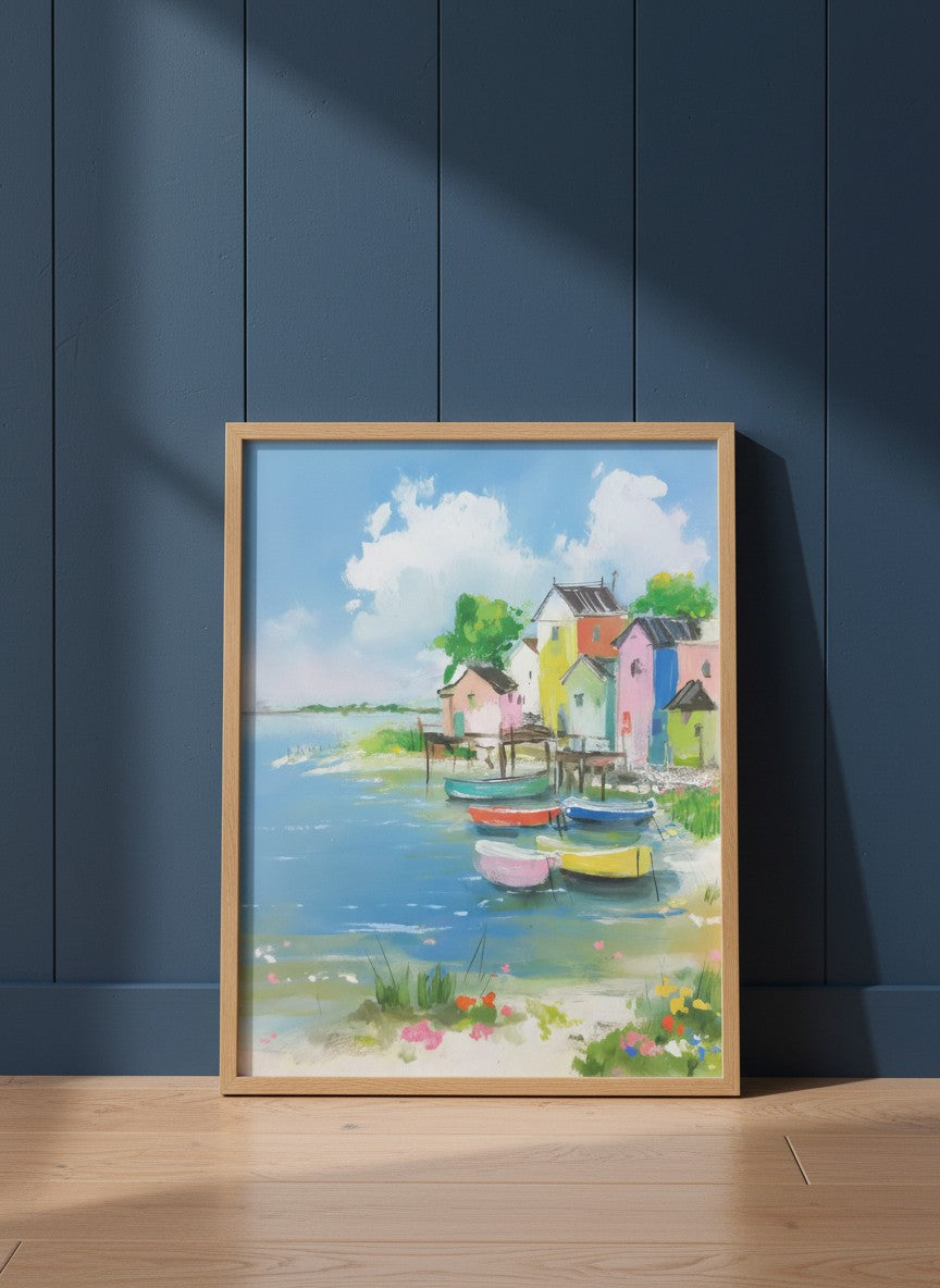 Colorful Coastal Village Painting art print