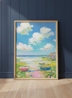 Coastal Wildflower Boats Painting art print