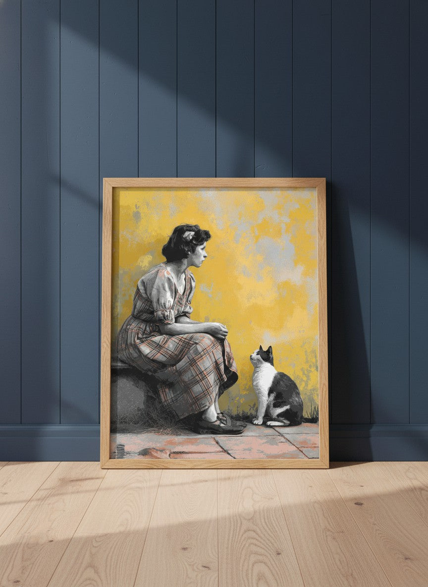 Vintage Woman Cat Art art print