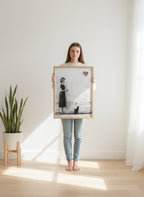 Woman Black Cat Heart Art art print shown in a person holding bright setting