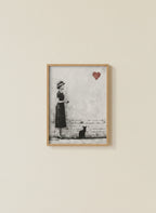 Woman Black Cat Heart Art art print