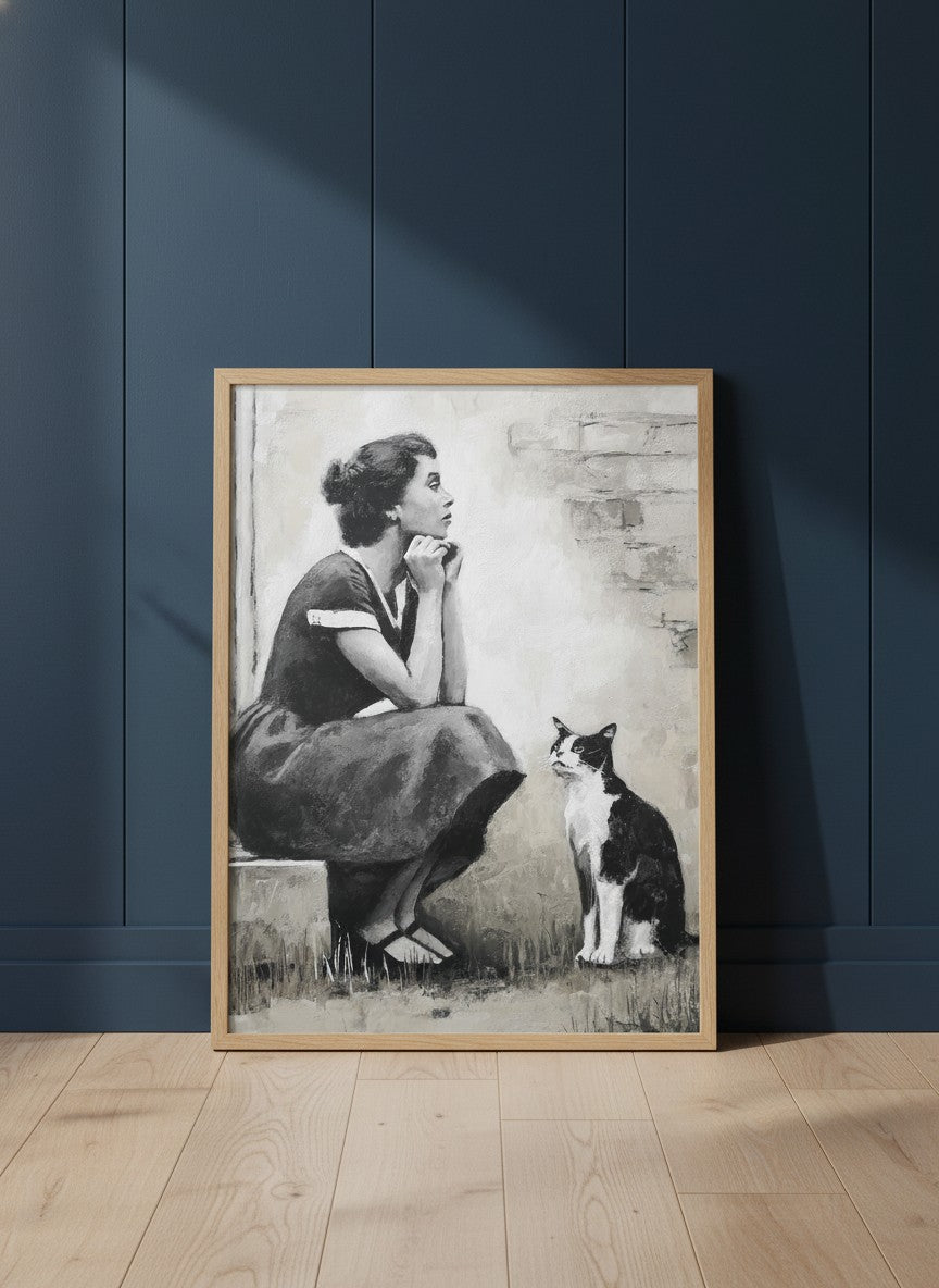 Vintage Woman Cat Portrait Art art print
