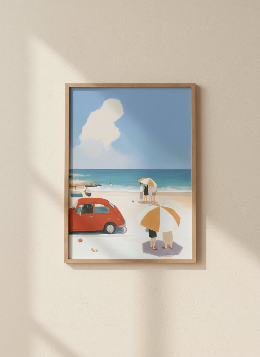 Vintage Beach Scene Illustration art print