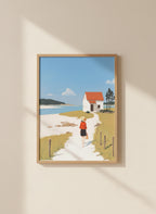 Coastal Cottage Woman Walking Art art print