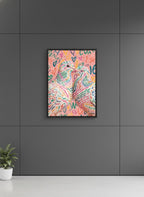 Colorful Lovebird Dove Couple Art art print shown in a charcoal minimal black setting