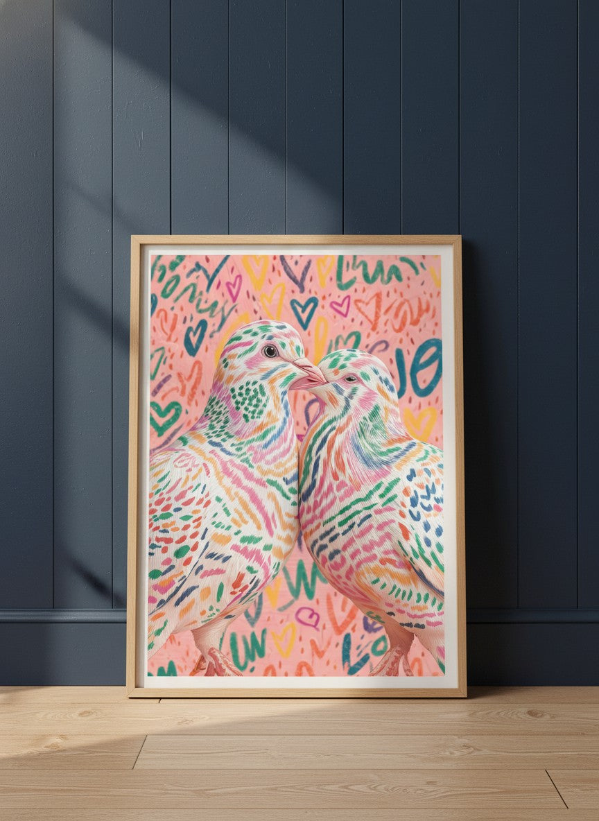 Colorful Lovebird Dove Couple Art art print