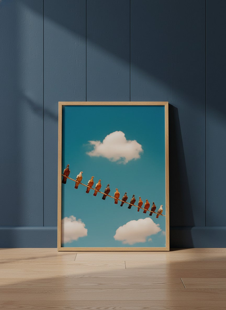Pigeons On Wire Sky art print